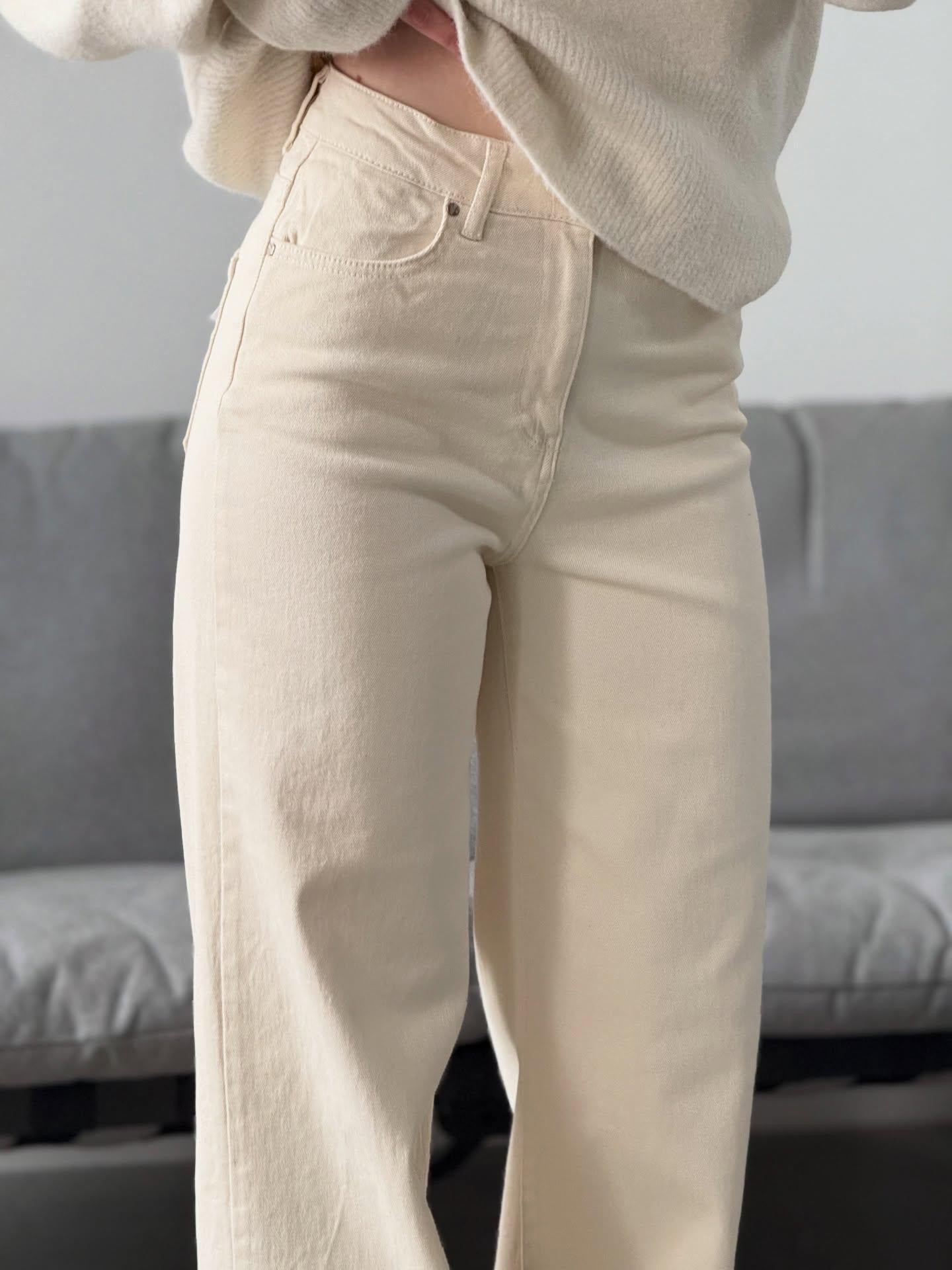 Beige Wide Leg Jeans | Jean tendance femme
