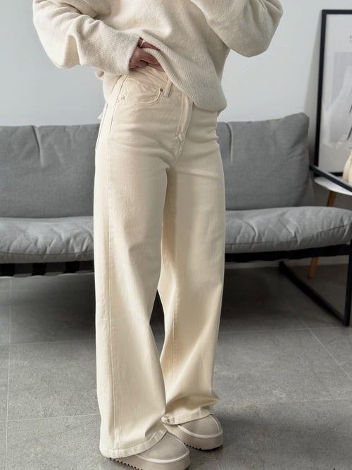 Beige Wide Leg Jeans | Jean tendance femme