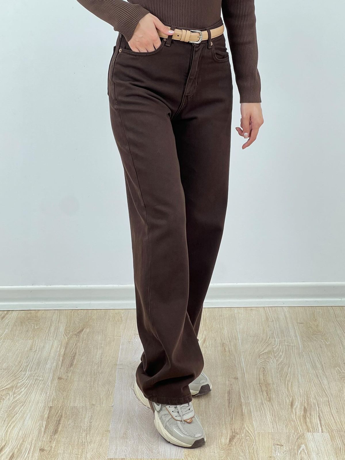 Chocolate Brown High-Waisted Wide Leg Jeans